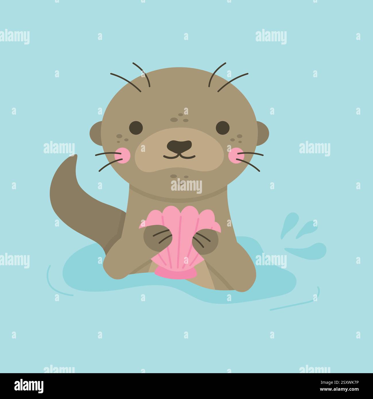 Cute Otter Holding Seashell In Paws Vector Stock Vector Image Art Alamy