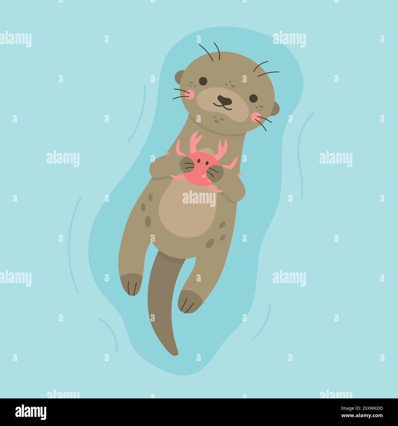 Cute Otter Holding Crab In Paws Vector Stock Vector Image Art Alamy