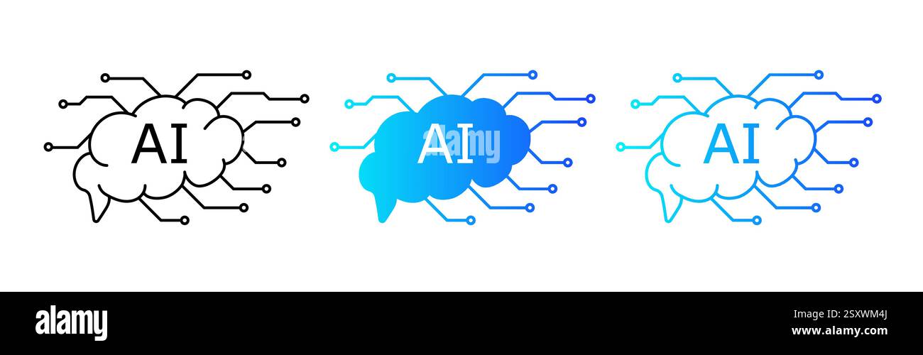 Brain shaped AI logo with circuits for innovation and tech designs. Stock Vector