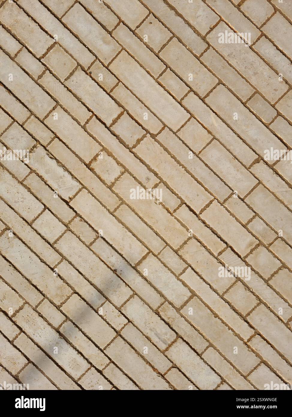 Diagonal Beige Lime Stone Brick Pavement in Saudi Arabia - Smartphone Captured Stock Image