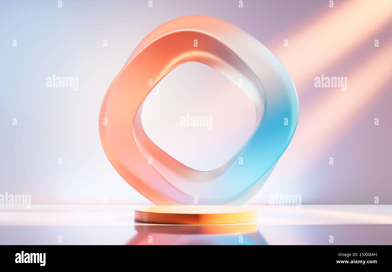 Empty stage with creative curve geometries, 3d rendering. 3D illustration. Stock Photo