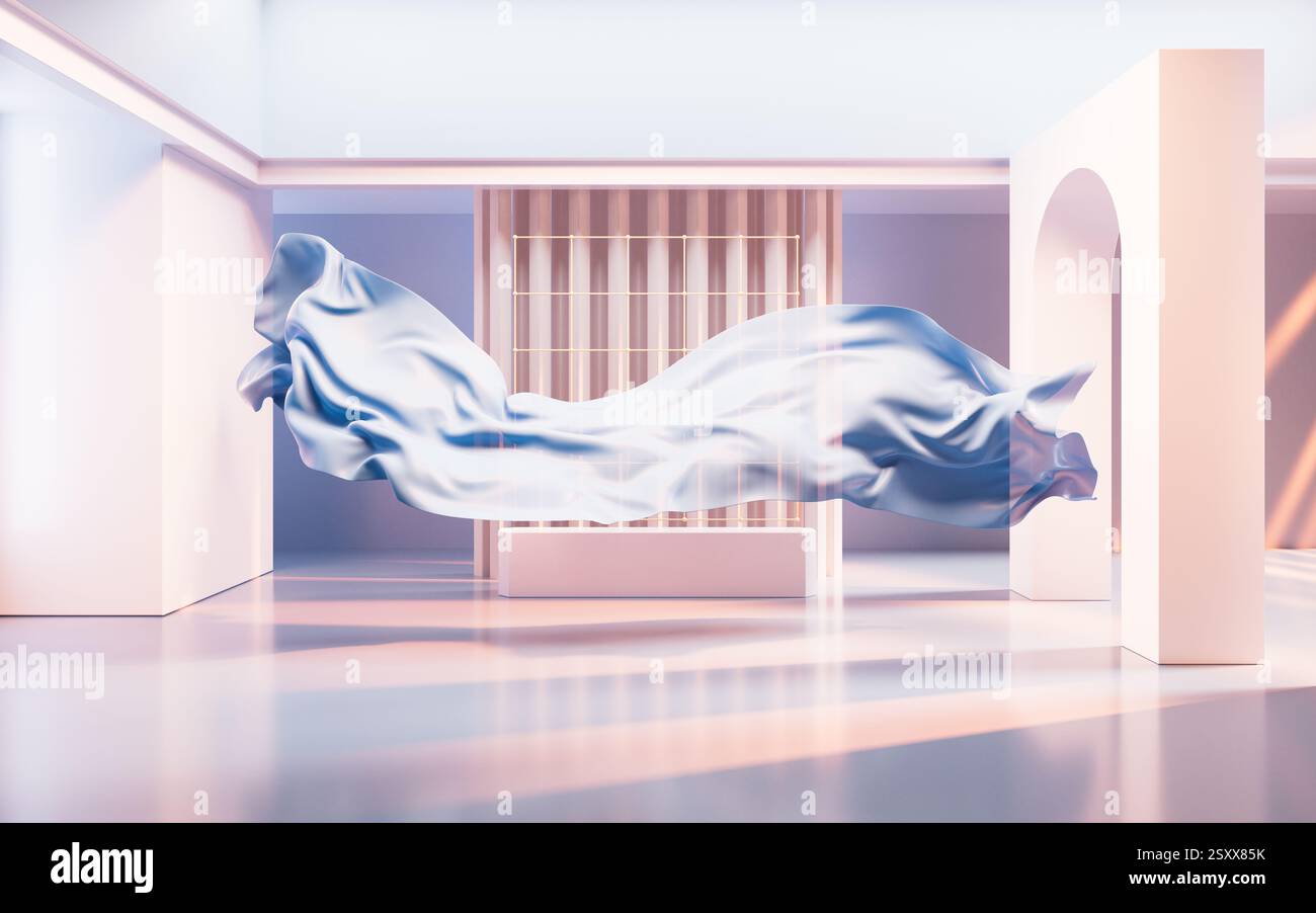 Flowing cloth with creative geometries, 3d rendering. 3D illustration. Stock Photo