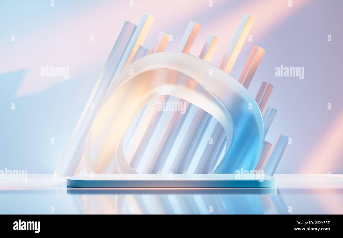 Empty stage with creative curve geometries, 3d rendering. 3D illustration. Stock Photo
