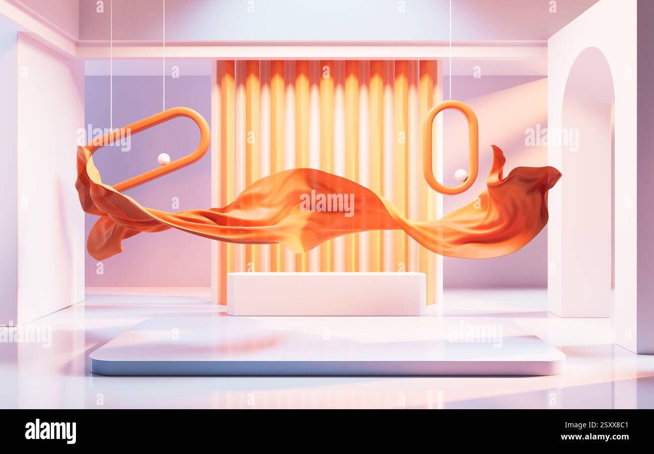 Flowing cloth with creative geometries, 3d rendering. 3D illustration. Stock Photo