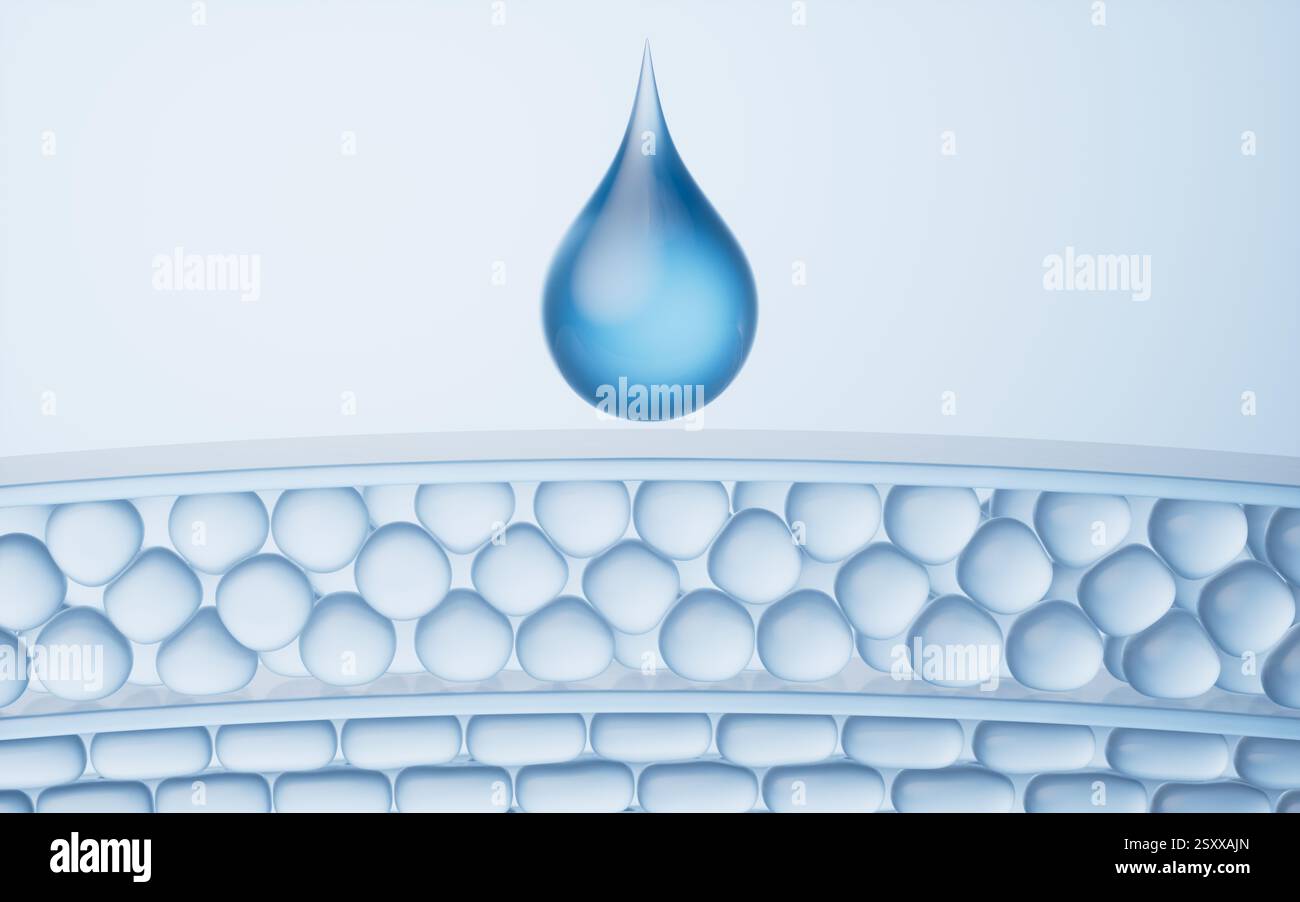 Water drop and skin cells with cosmetics concept, 3d rendering. 3D ...