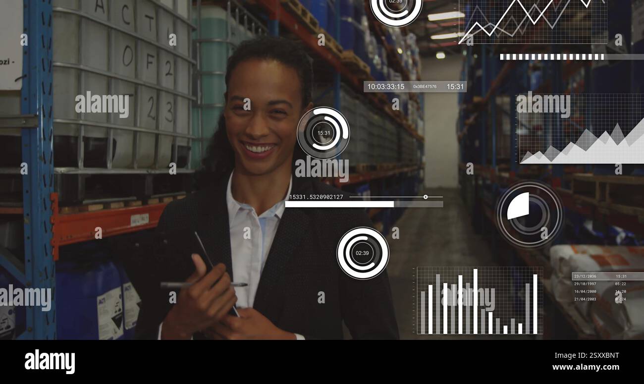 Processing Female Employee Image of data processing over african american female worker in ...