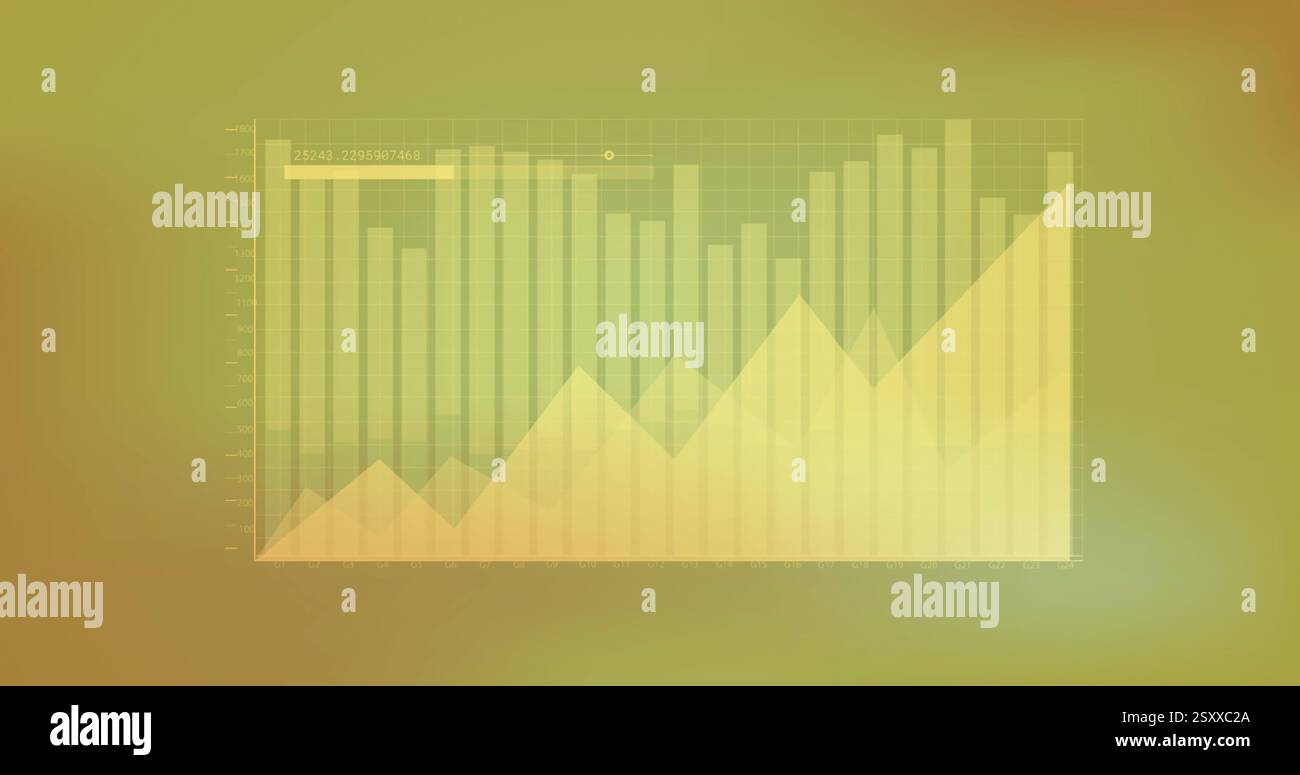 Image of financial data processing over yellow background Stock Photo