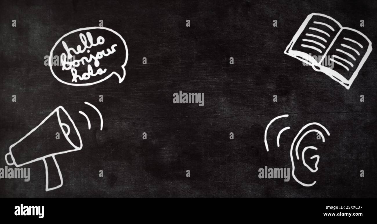 Image of school icons over black background Stock Photo