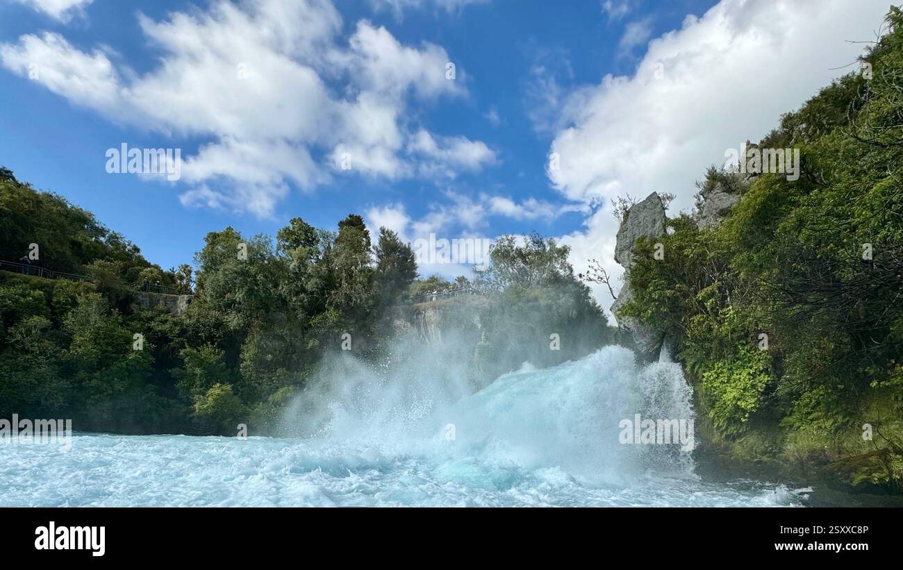 Huka Falls set of waterfalls on the Waikato River, which drains Lake Taupō New Zealand. - Smartphone Captured Stock Image