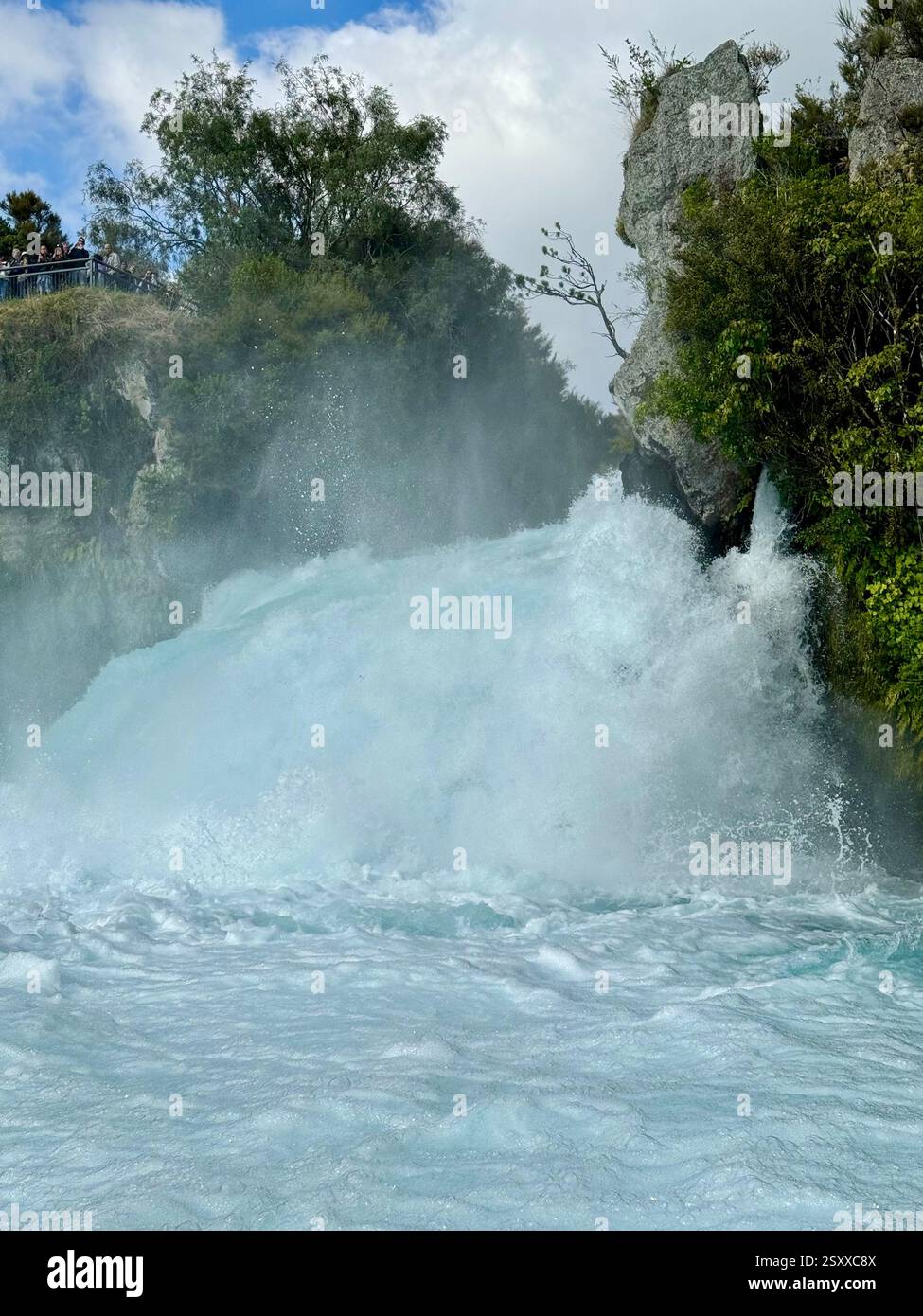 Huka Falls set of waterfalls on the Waikato River, which drains Lake Taupō New Zealand. - Smartphone Captured Stock Image