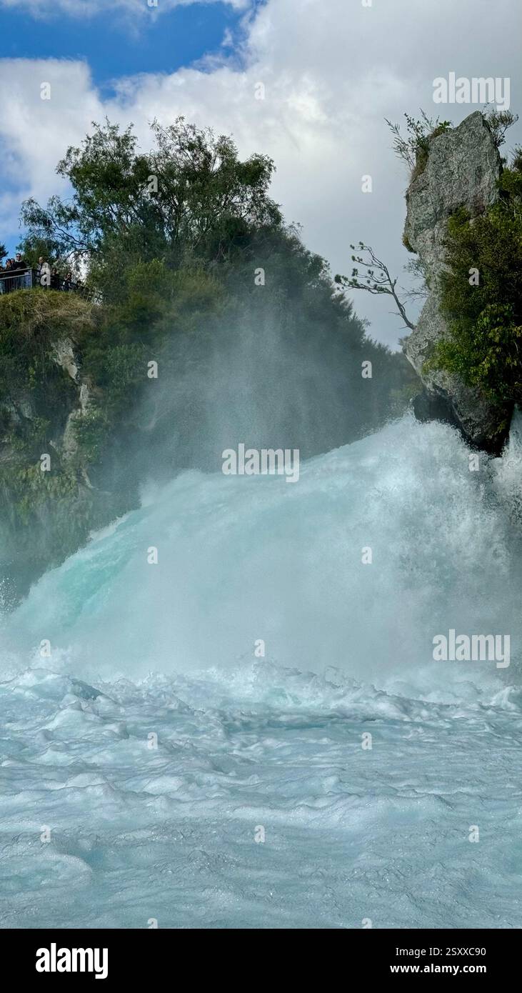 Huka Falls set of waterfalls on the Waikato River, which drains Lake Taupō New Zealand. - Smartphone Captured Stock Image