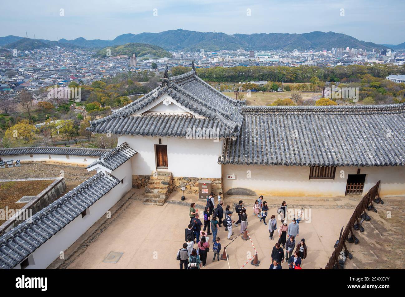 Aerial view of the Himeji Castle complex, situated in Himeji, Hyōgo ...