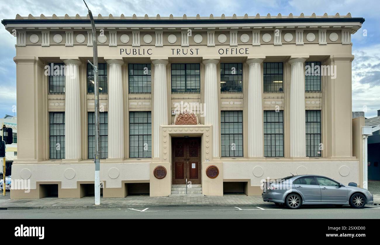 Public Trust Office Building an example of neo-Grecian architecture in Napier Hawkes Bay New Zealand - Smartphone Captured Stock Image