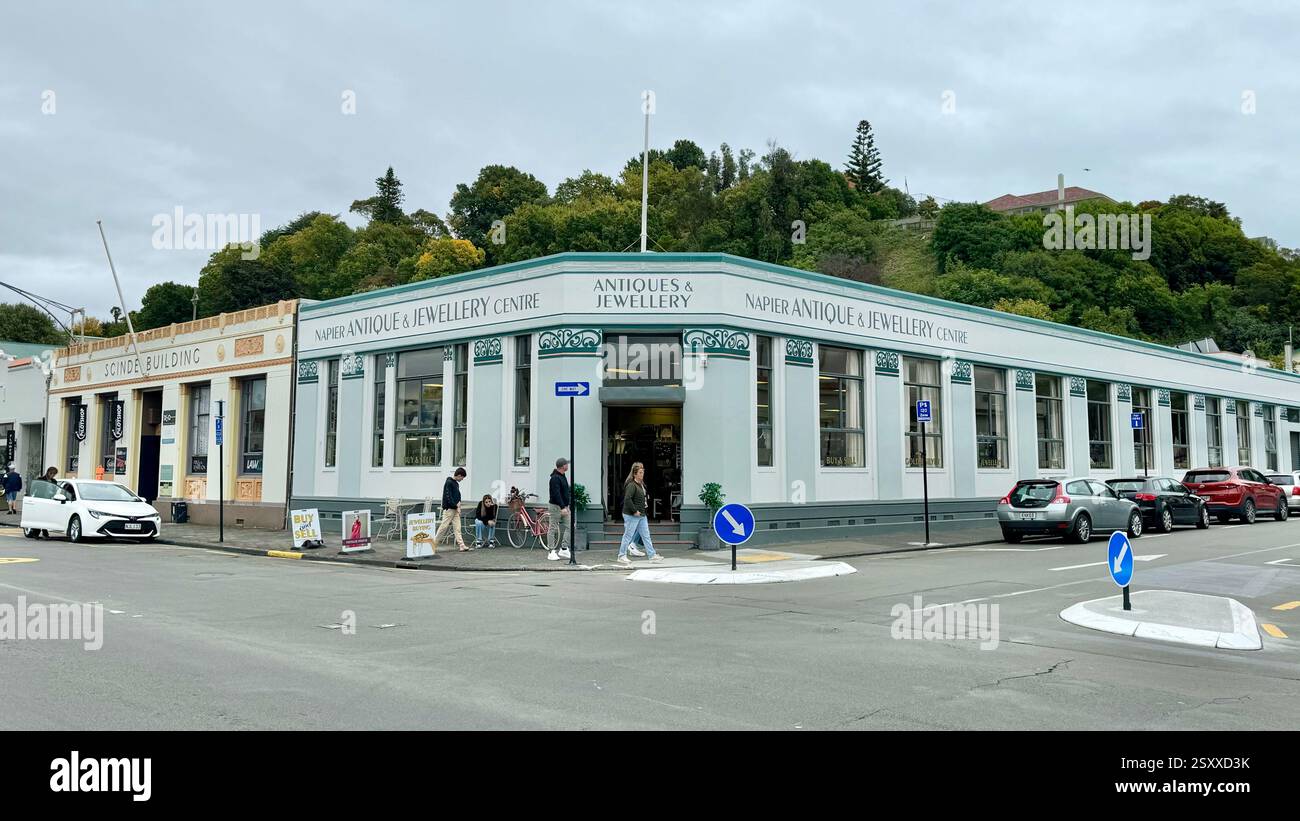 Napier Antiques and Jewellery Centre in Art Deco architectural style building in Napier New Zealand - Smartphone Captured Stock Image