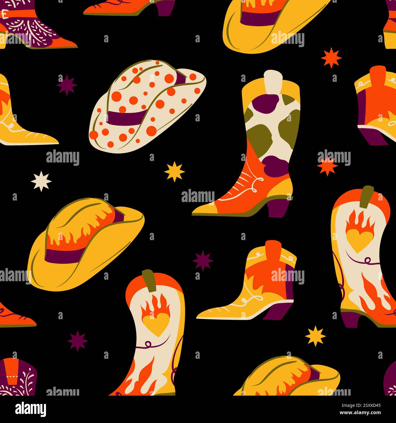 Seamless pattern with Americans cowboy boots and hats. Vector Stock ...