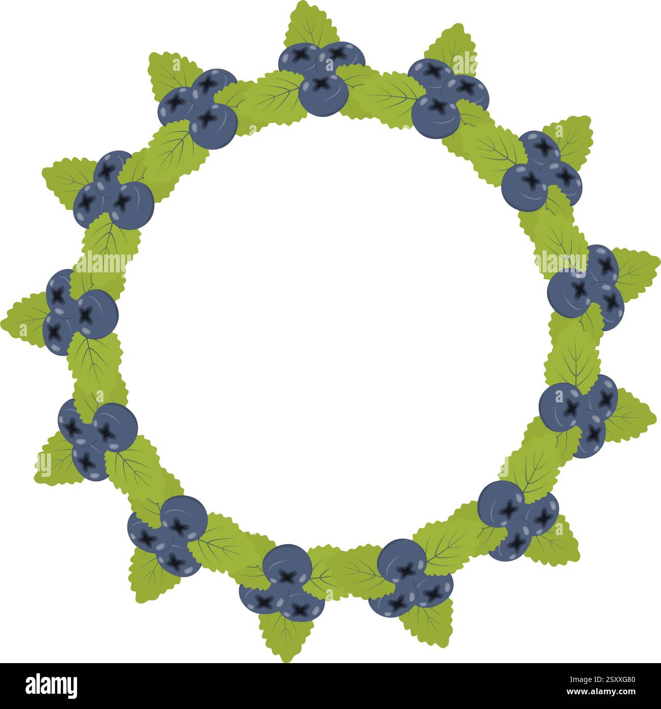 Blueberries and green leaves Circular colorful Frame border Food and