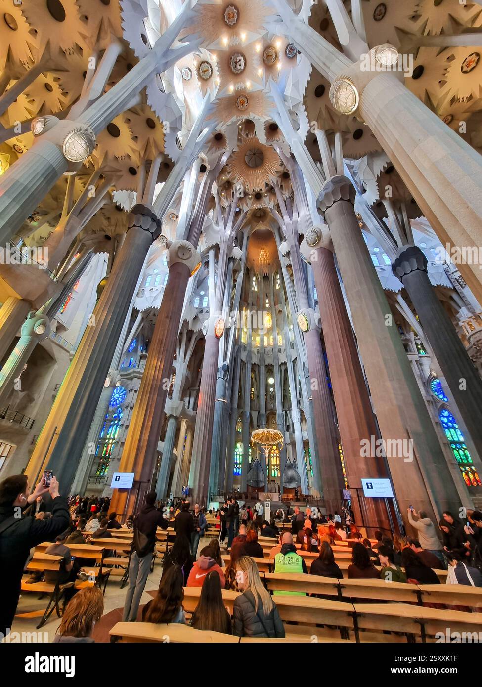 Interior of the Basilica of the Sagrada Familia in Barcelona in the ...