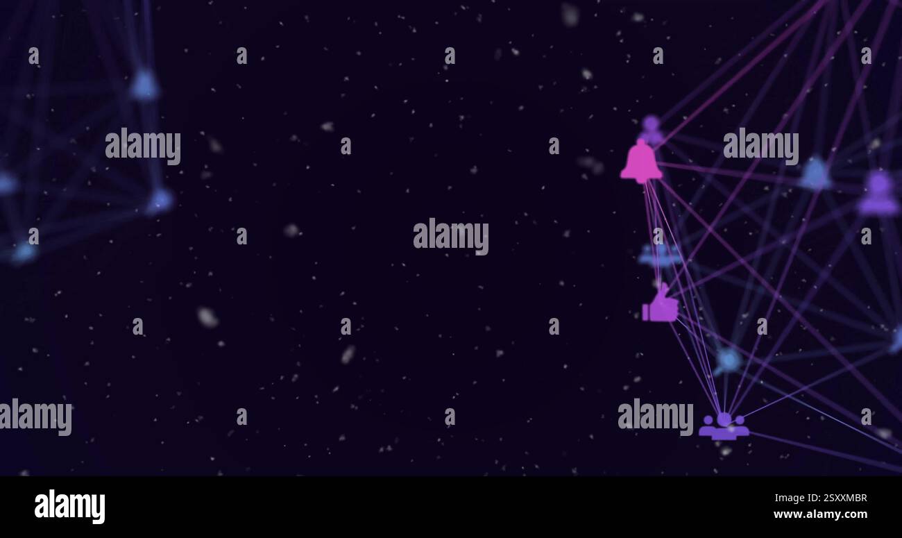 Network connections and data processing image over starry night sky Stock Photo