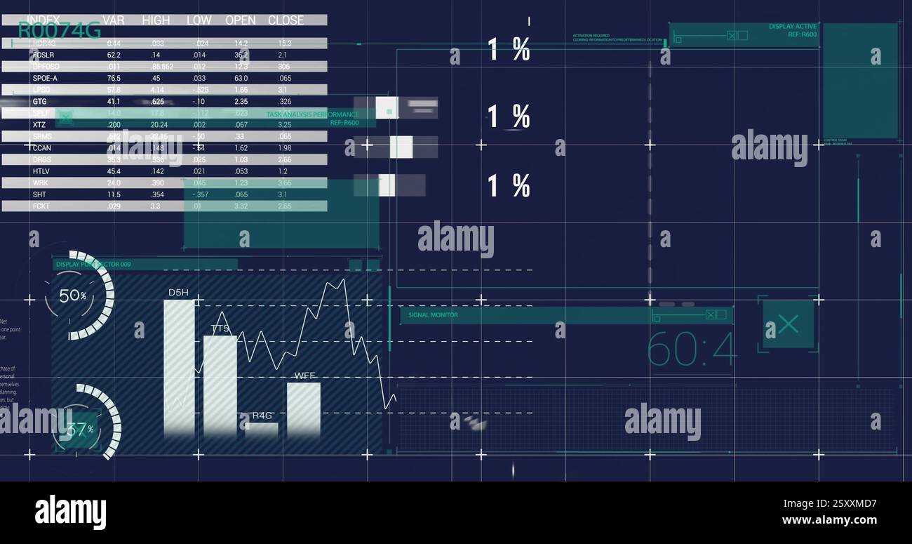 Image of data processing and diagrams over world map and globes Stock ...