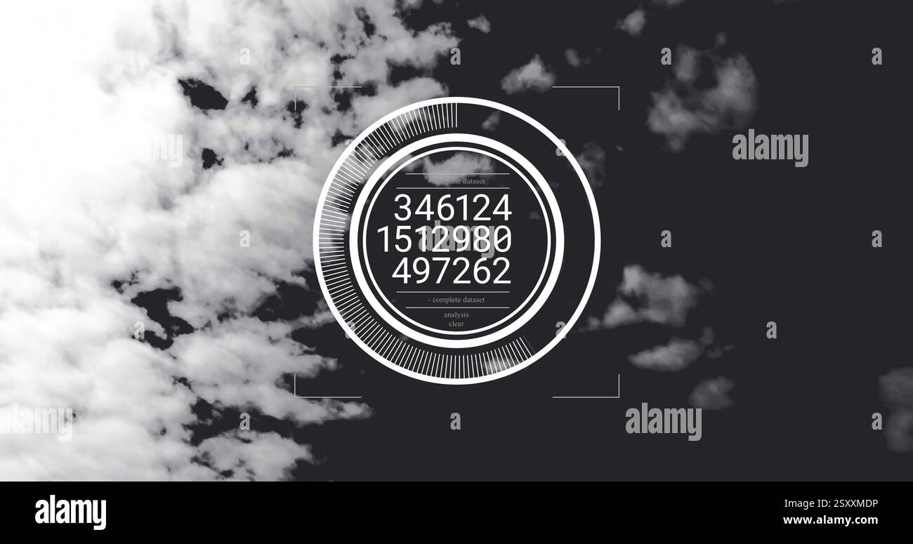 Image of circle and data processing over clouds Stock Photo