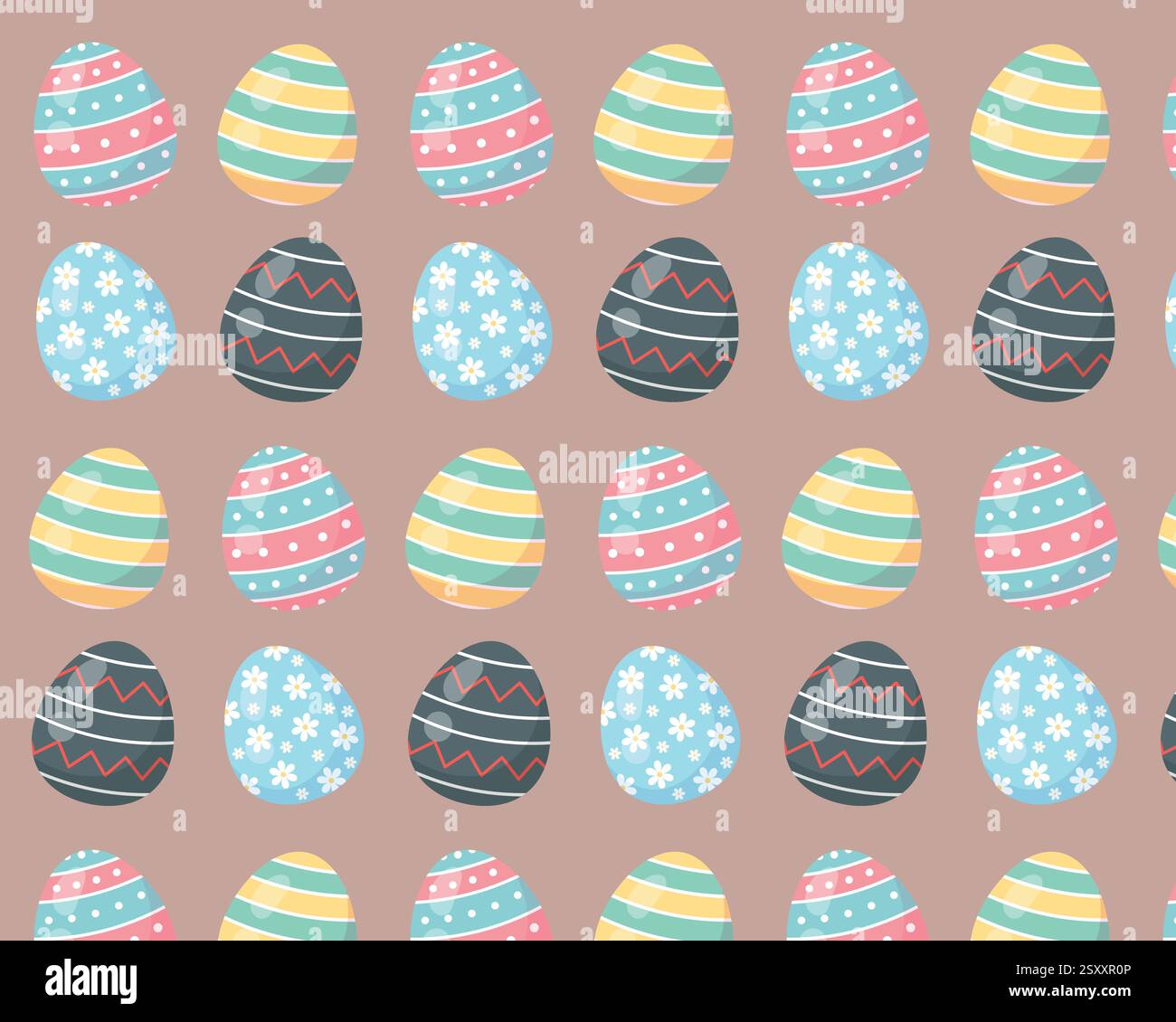 A pattern of different easter eggs. Simple flat illustration. Vector background. Stock Vector