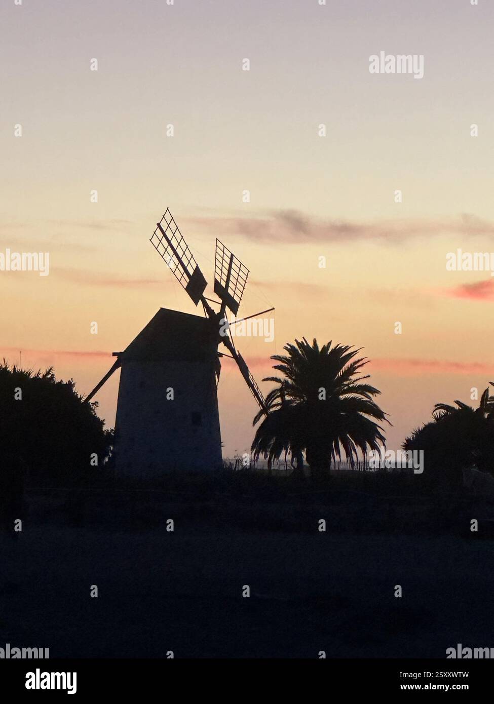 Windmill Fuerteventura during sunset - Smartphone Captured Stock Image