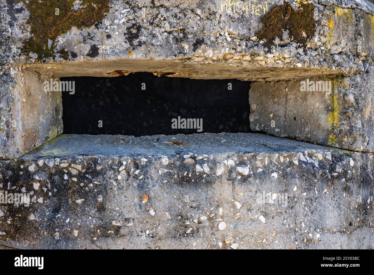 Gunnery position, Croatian war bunker, concrete defensive structure for soldiers on the beach in Istria Peninsula Rovinj Stock Photo