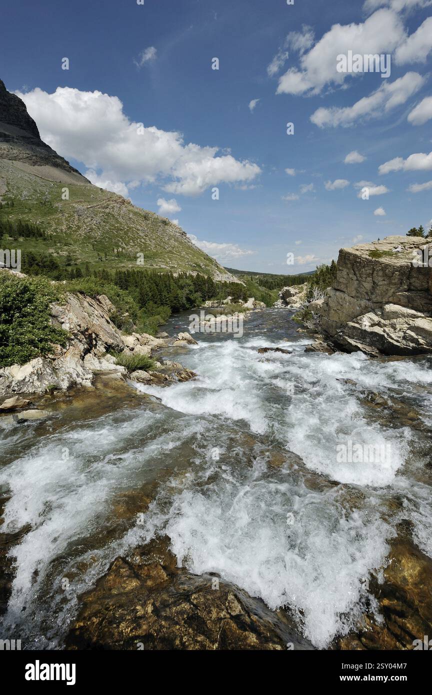 Cascades near swift current lake, Many Glaciers at Glacier national park, Montana, USA United States of America Stock Photo