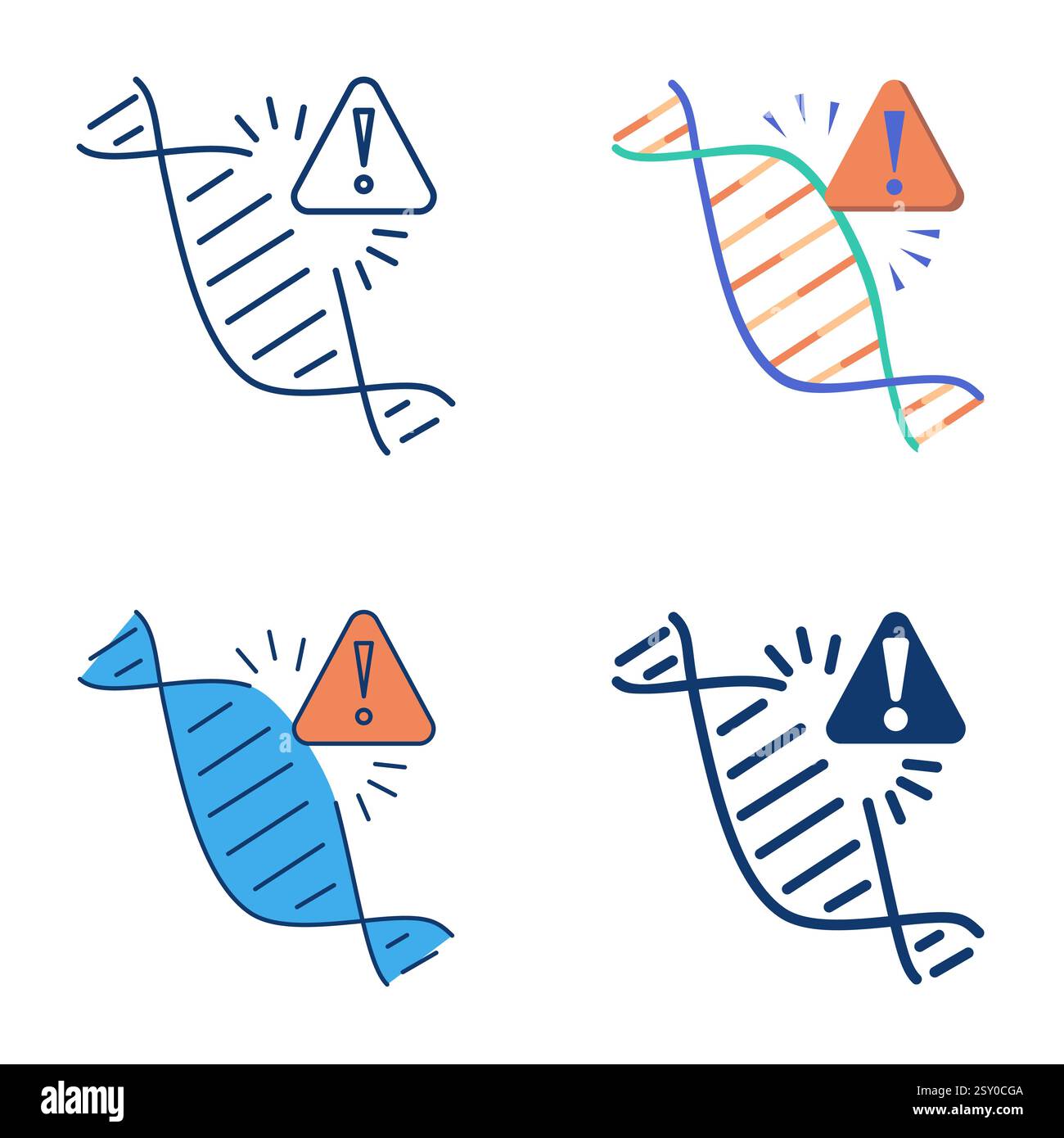 DNA break icon set in flat and line style. Hereditary disease warning ...