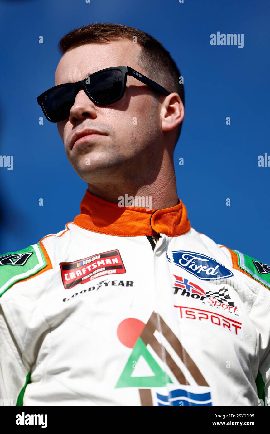 Feb 21, 2025-Hampton, GA;  BEN RHODES (99) gets ready to qualify for the Fr8 208 in Hampton, GA. Stock Photo