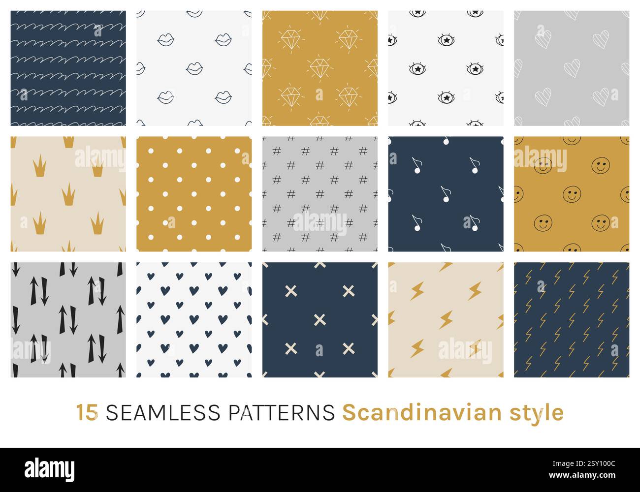 15 seamless patterns set in Scandinavian style. Stock Vector