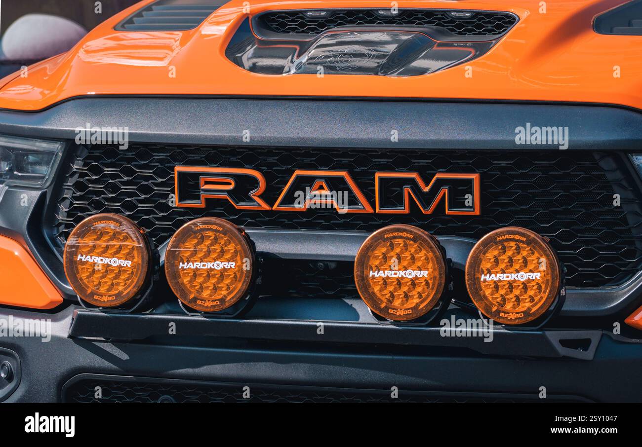 Almaty, Kazakhstan - February 21, 2025: Dodge Ram Front. Automobile Manufacturer Stock Photo