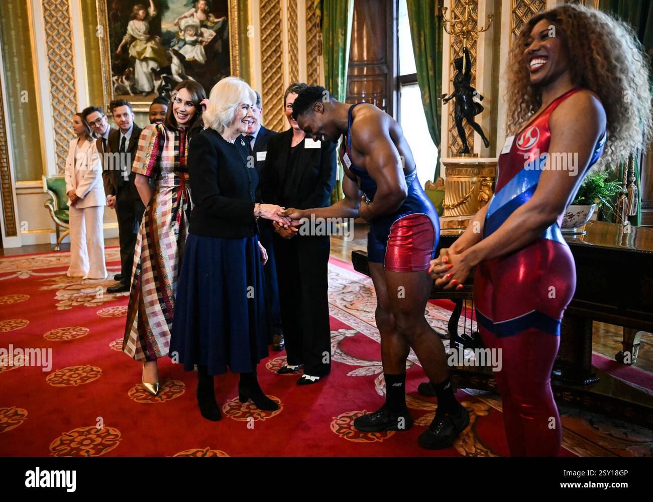 Queen Camilla meets Gladiators Nitro aka Harry AikinesAryeetey and Fire aka Montell Douglas
