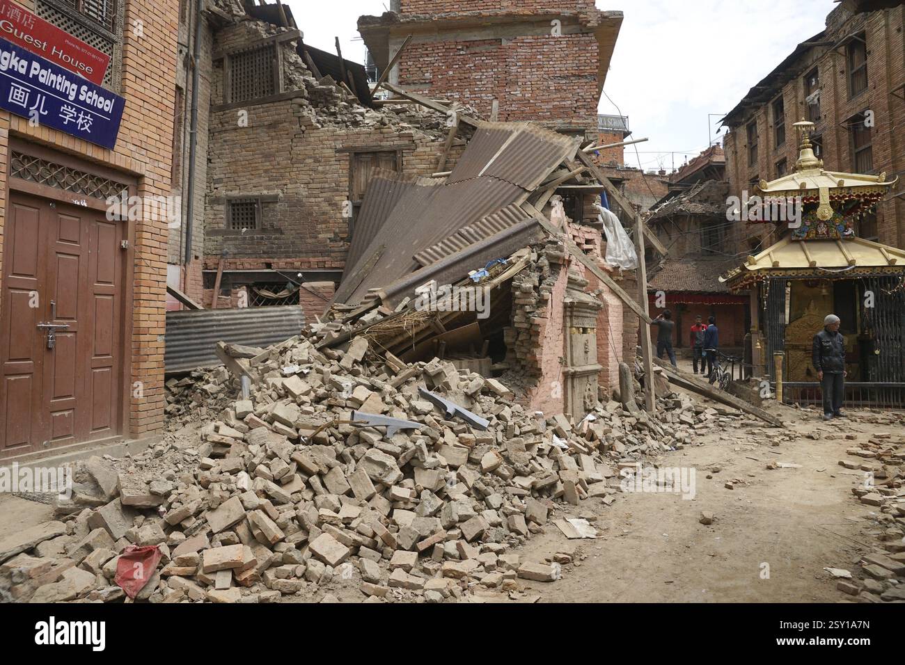 Residential building collapsed, earthquake, kathmandu, nepal, asia Stock Photo