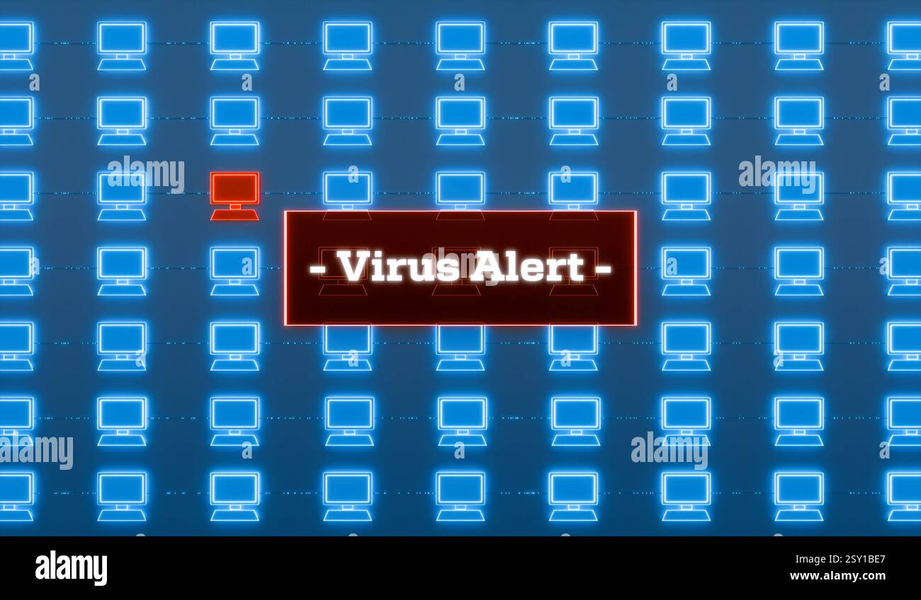 RECORD DATE NOT STATED Virus alert, computer network, warning sign. Virus alert, computer network, warning sign. Virus detected, more and more systems are being infiltrated. Unauthorized network access, computer crime. img technology050s07 data transfer Stock Photo
