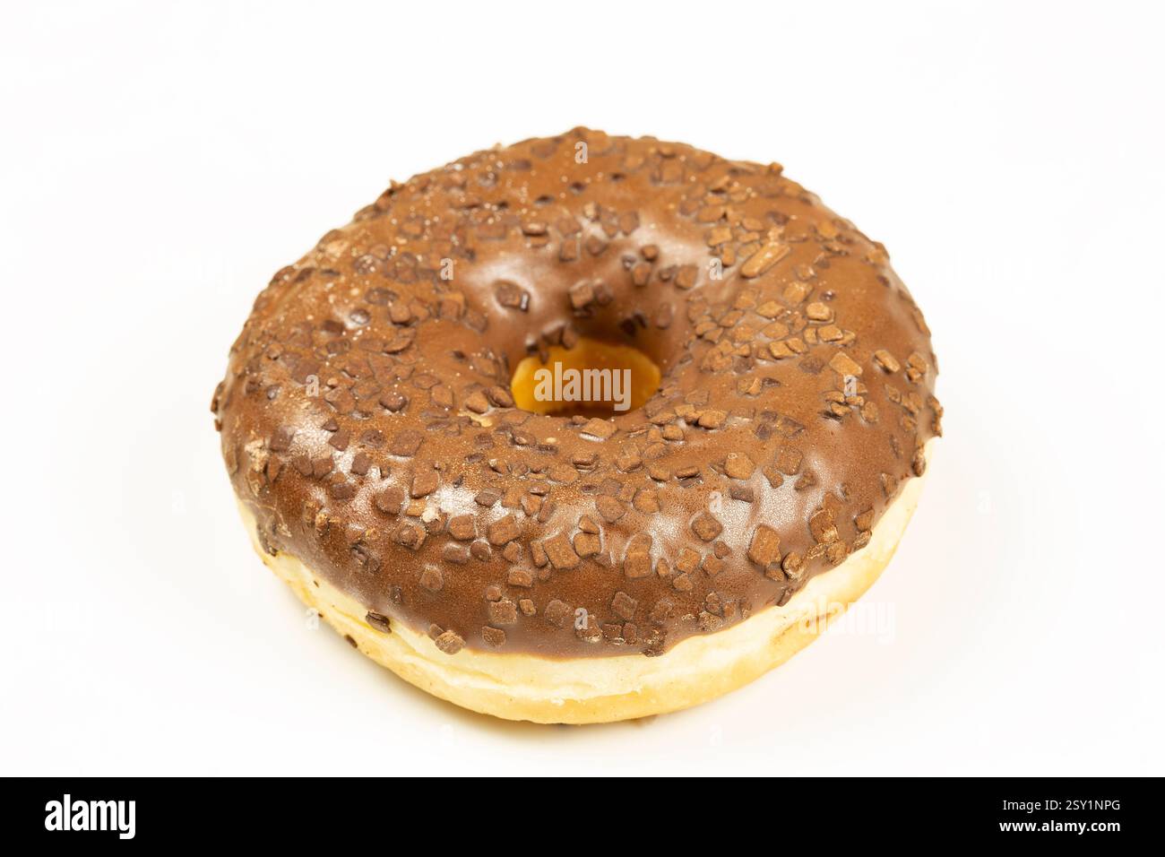 Chocolate donut on white background Stock Photo