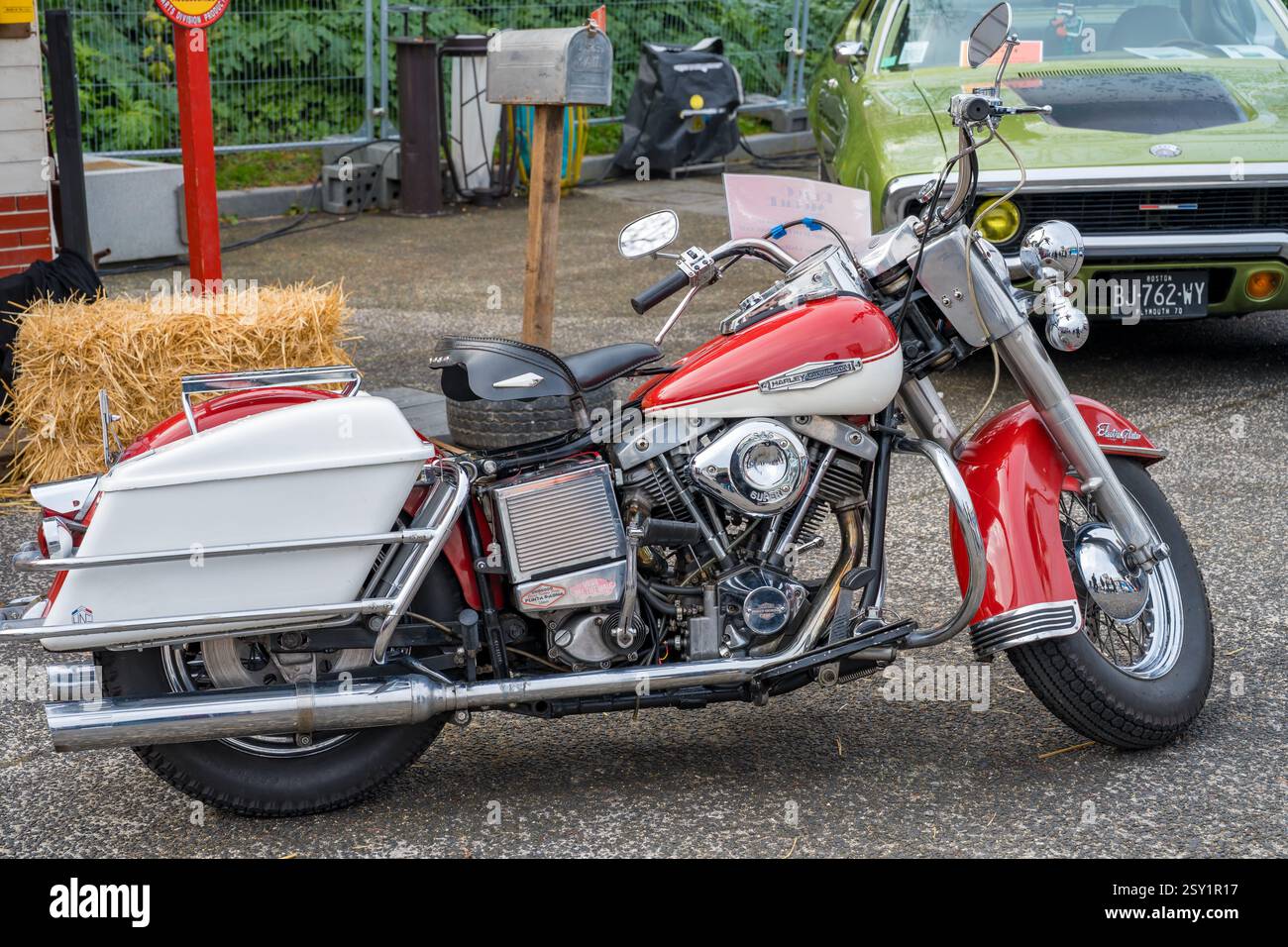 Vintage motorcycle show featuring classic machines in a lively outdoor ...