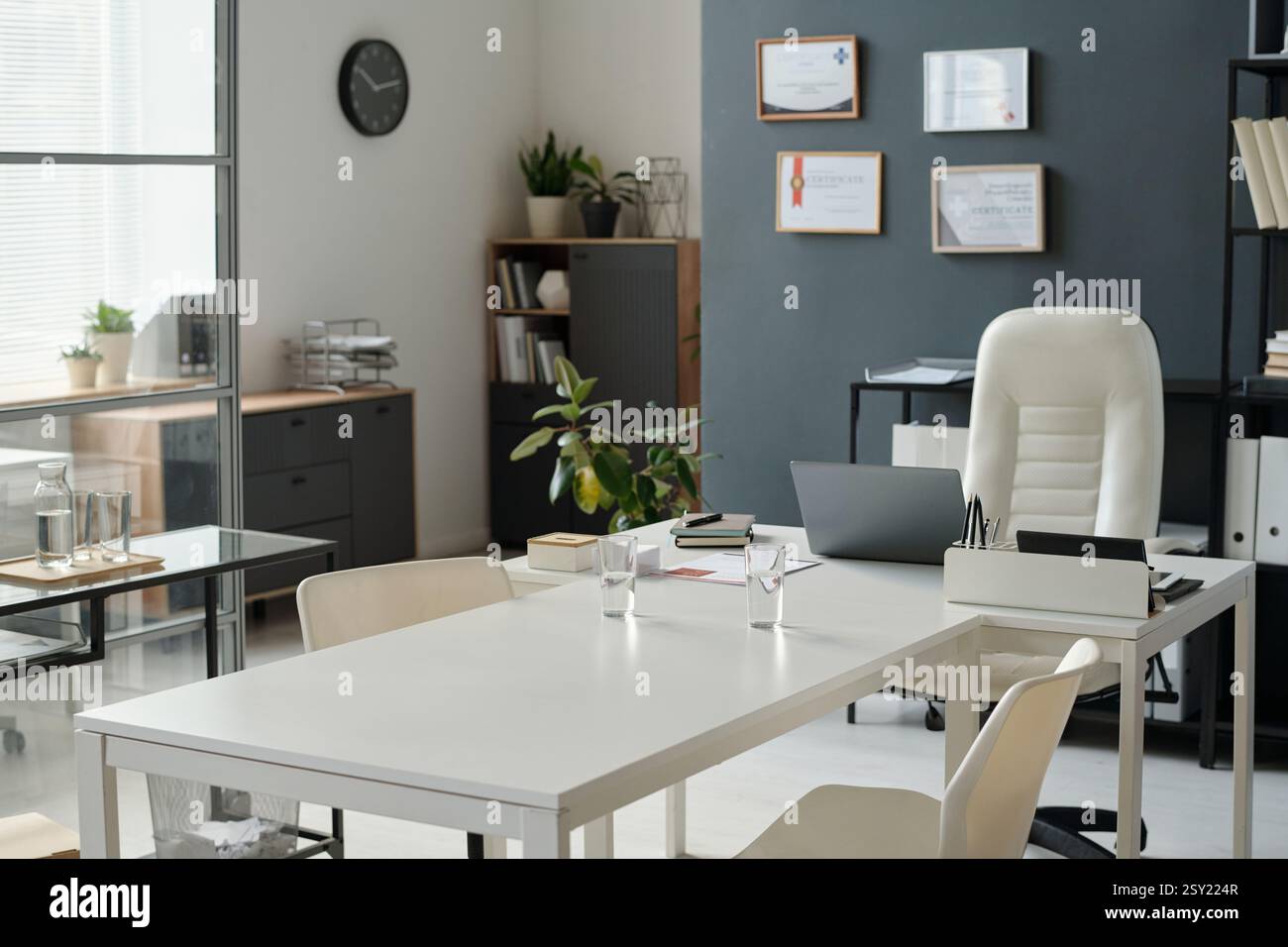 Meeting Room in Empty Office in Black White Design Stock Photo