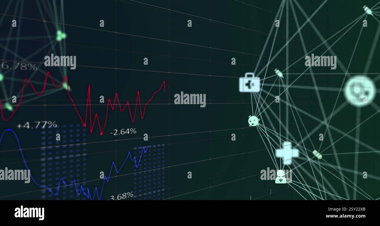 Image of diagrams over network of connections with icons Stock Photo ...