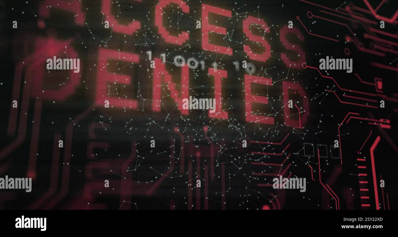 Image of access denied text and digital data processing over computer circuit board Stock Photo