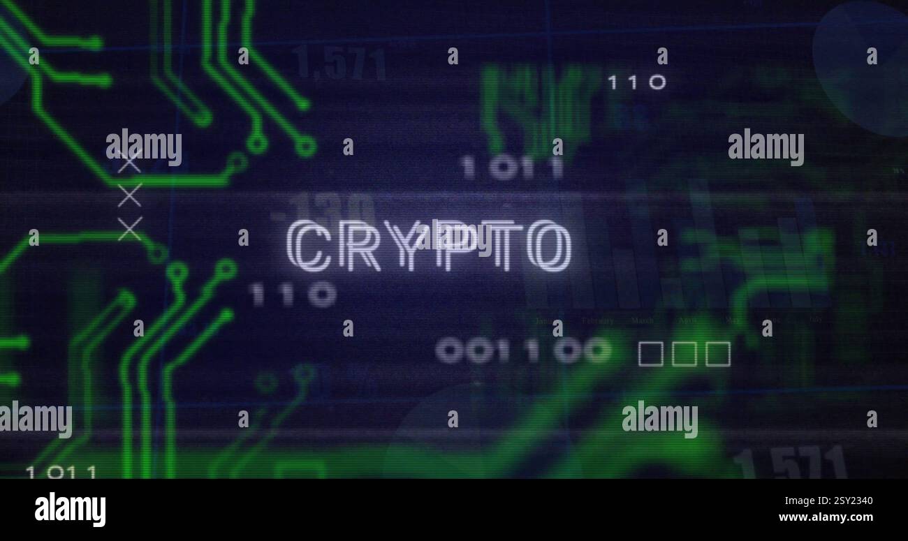 Image of data processing over crypto text Stock Photo
