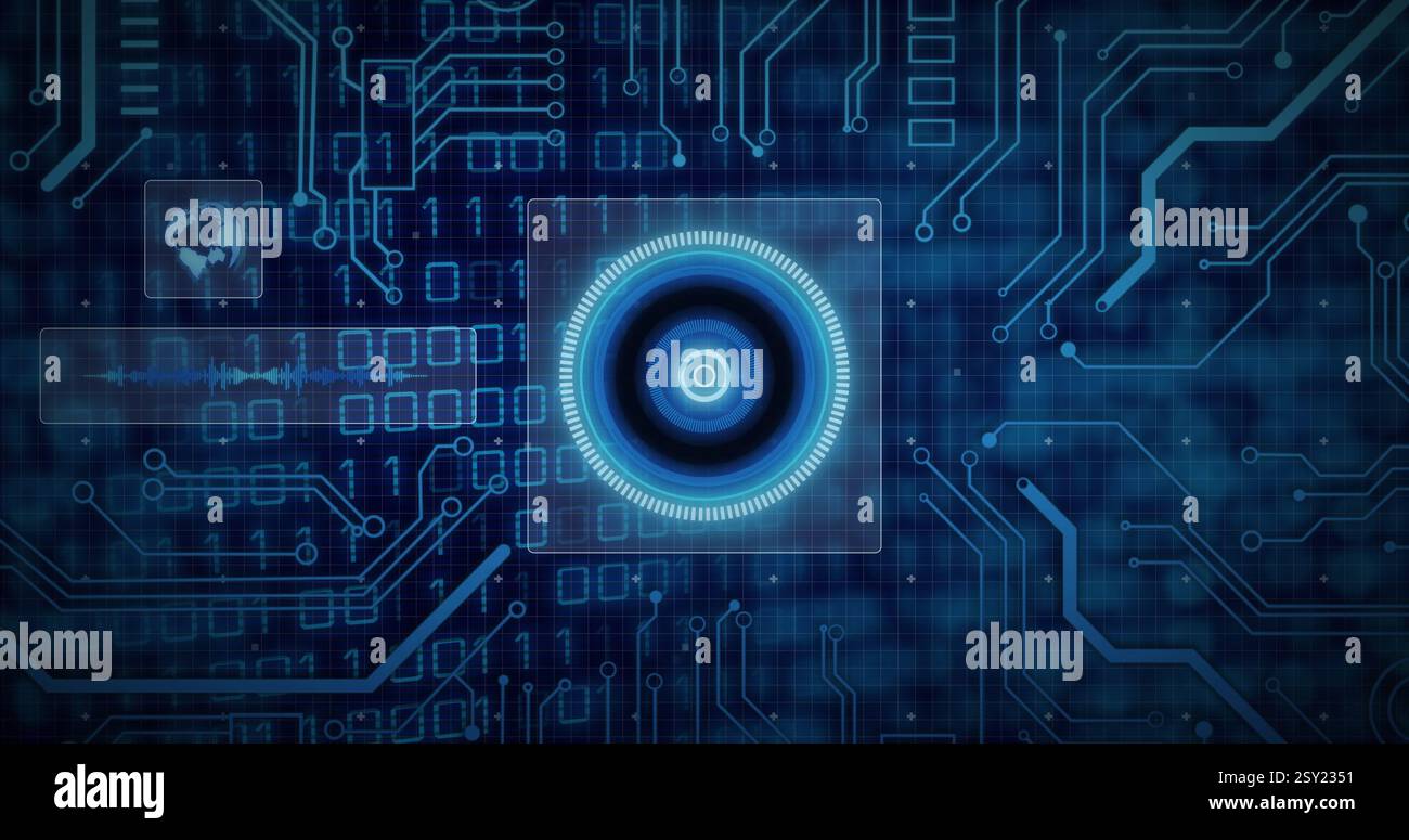 Image of scope scanning over data processing Stock Photo
