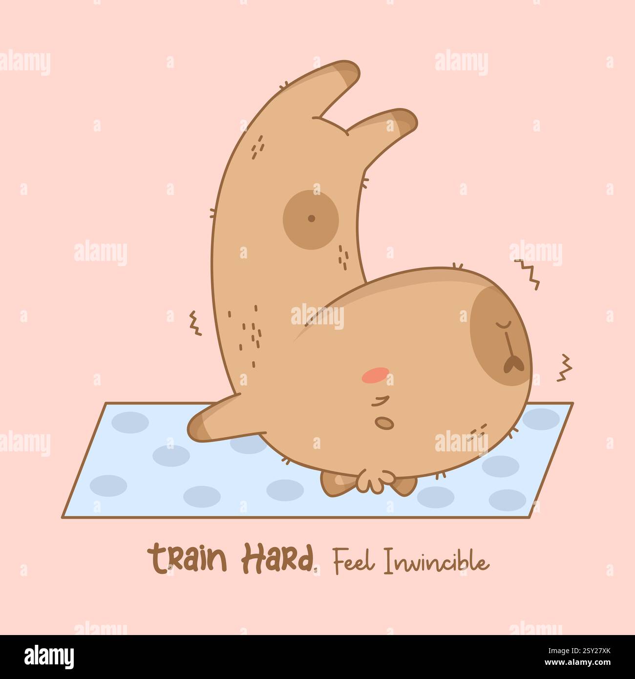 Capybara stretching on yoga mat. Funny Cartoon kawaii animal sportsman ...