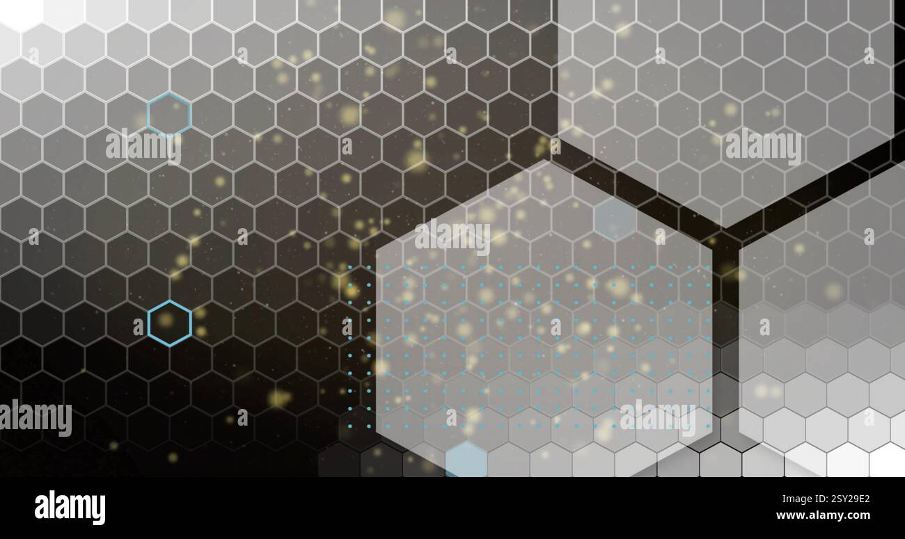 Image of white hexagons over light spots Stock Photo