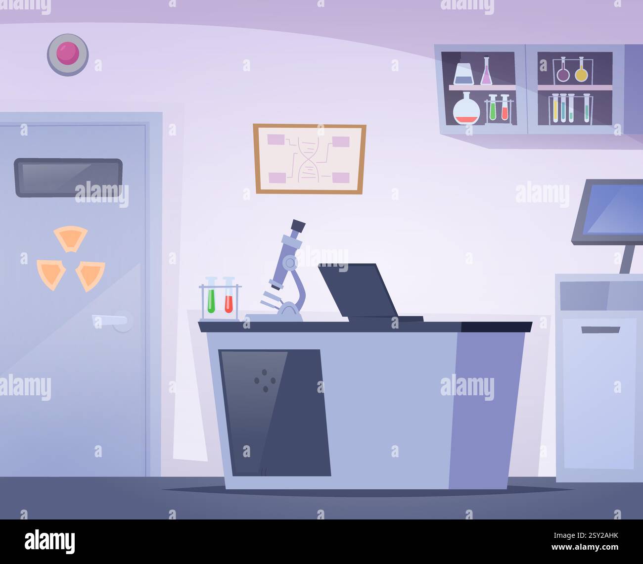 Chemical lab. indoor interior of scientists. vector cartoon background ...