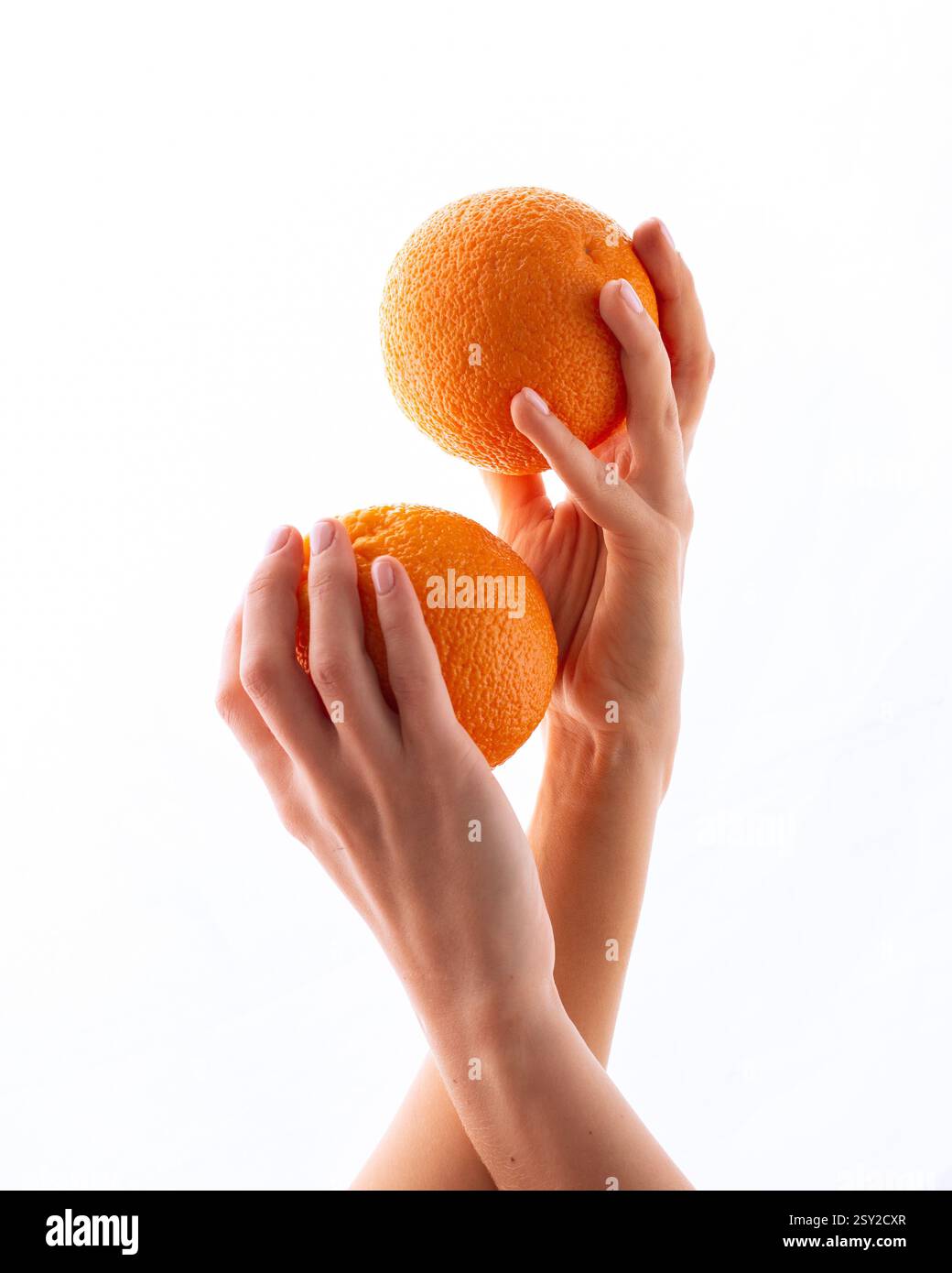 Oranges Conc Female hands holding oranges. Illustration of orange-peel skin ...