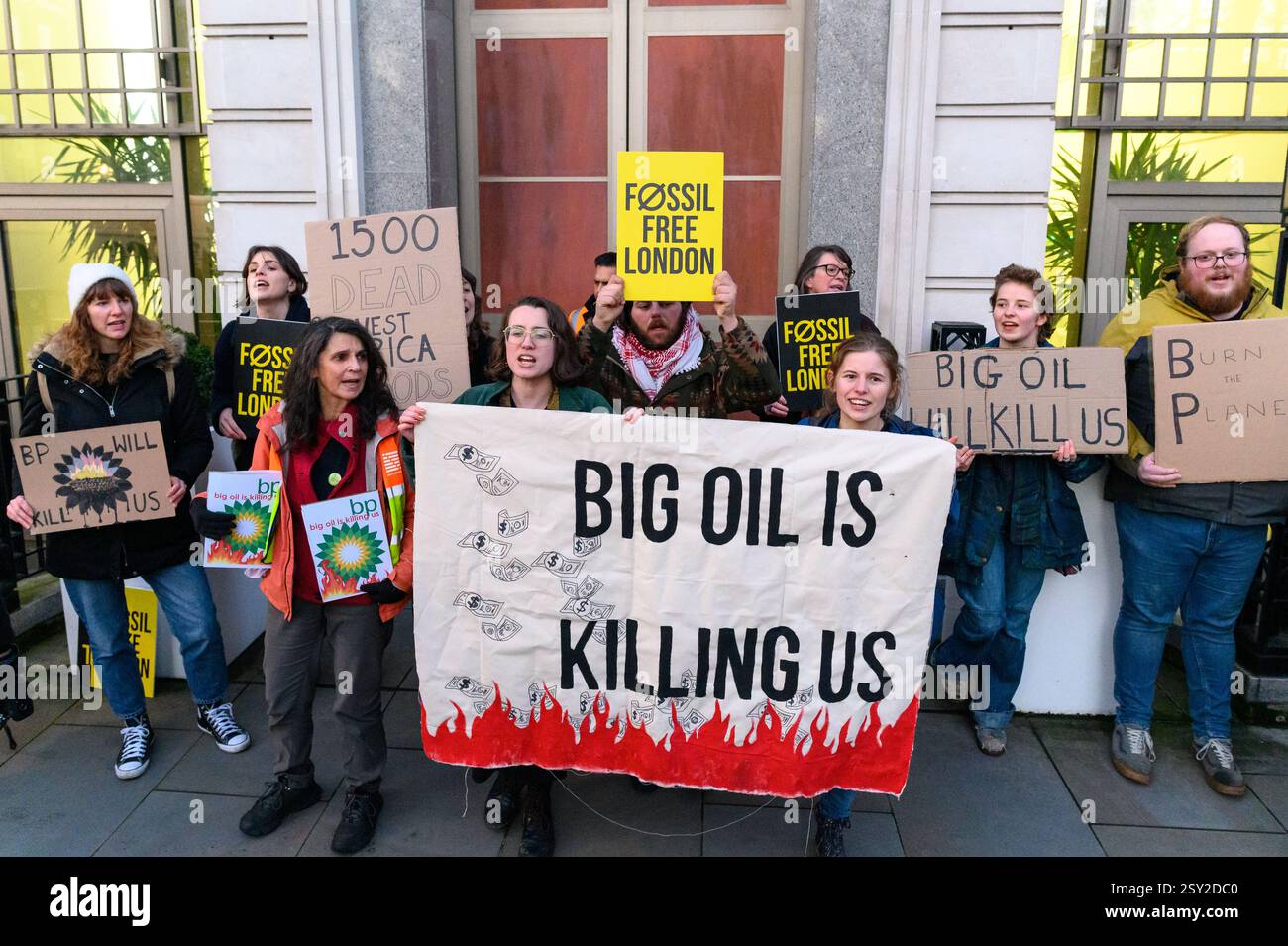 London, UK. 26 February 2025. Climate activists from Fossil Free London ...