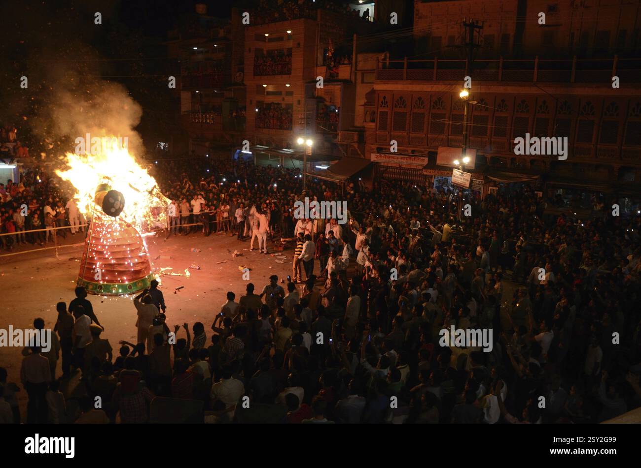 Effigy of ravan burning on dussehra festival, jodhpur, rajasthan, india ...