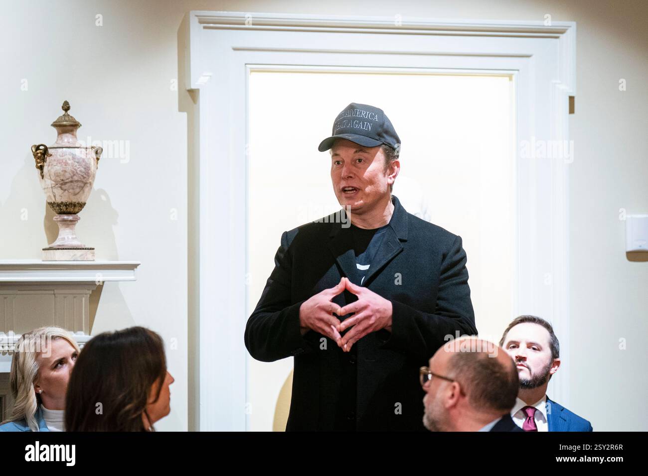 Elon Musk speaks during a cabinet meeting at the White House, Wednesday,  April 30, 2025, in Washington. (AP Photo/Evan Vucci Stock Photo - Alamy