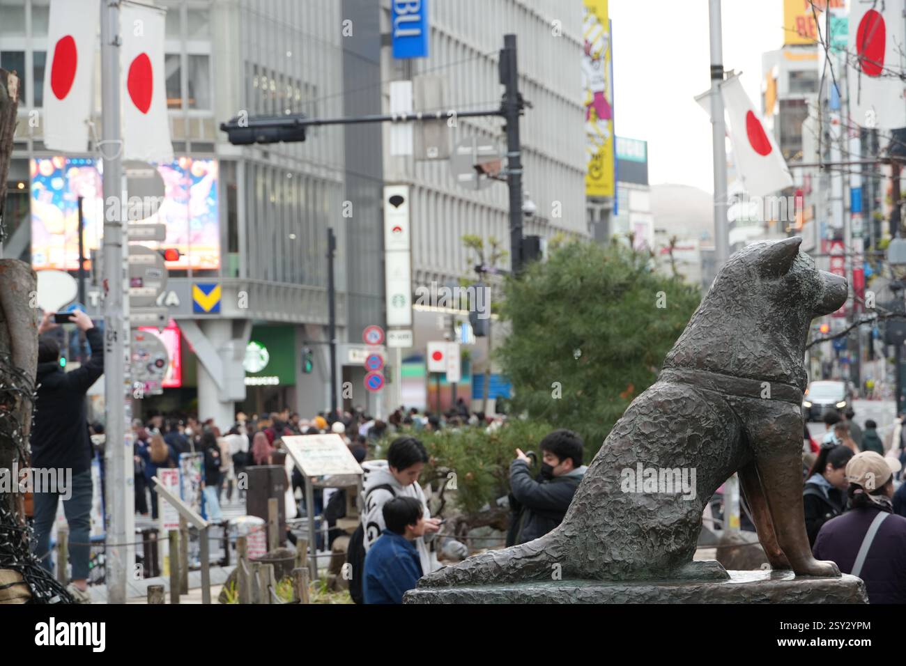 Statue of the faithful dog Hachiko who waited for its owner outside ...